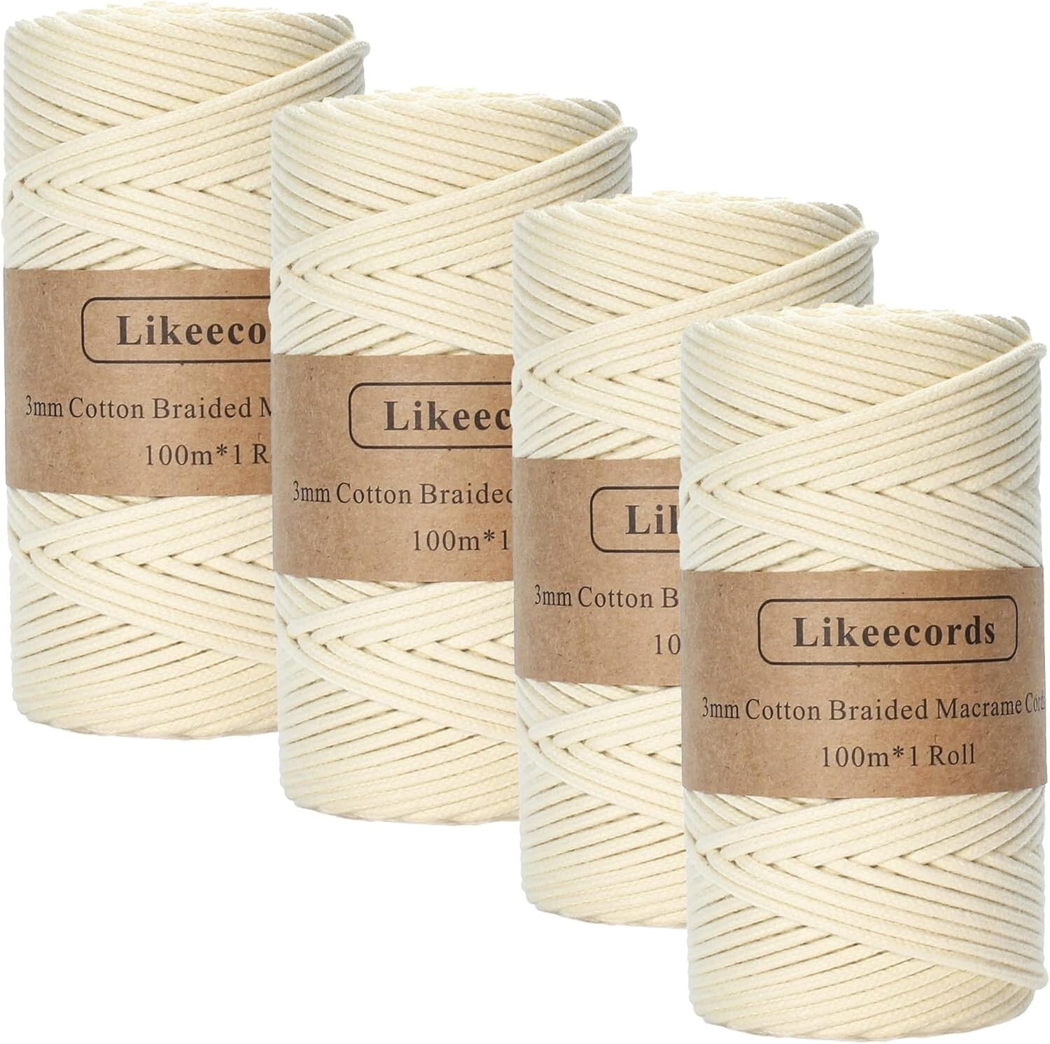 4 Skeins of Twisted Cotton Rope - Vibrant 3mm Macrame Cord for Creative Projects