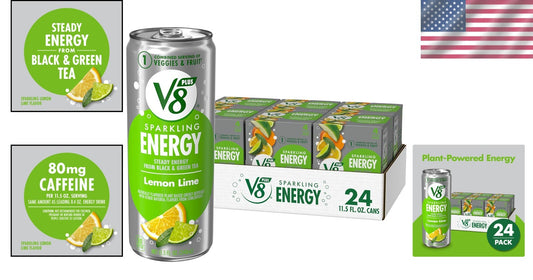 Energetic 6-Pack V8 +SPARKLING Lemon Lime - Non-GMO Fruit Juice Drinks