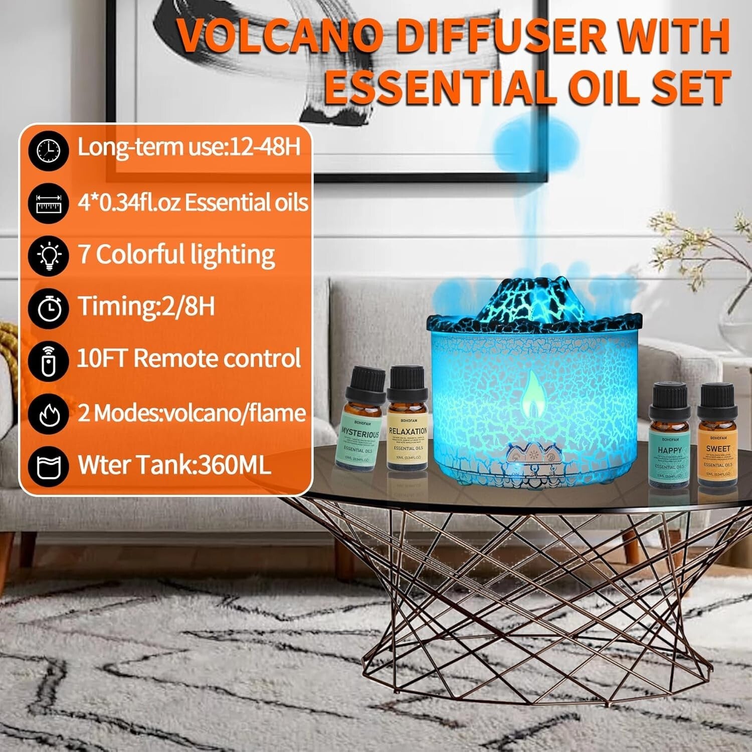 Stylish Essential Oil Diffuser with 360ML Capacity & Automatic Shut-Off Feature