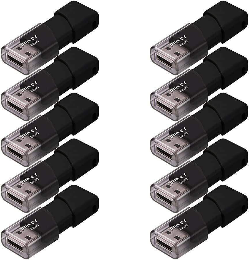 Bulk 10-Pack of 64GB USB 2.0 Drives - Durable with Sliding Collar Design