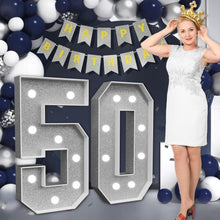 Load image into Gallery viewer, DIY Light-Up Number 50 - Silver Foam Decoration for Birthday or Anniversary