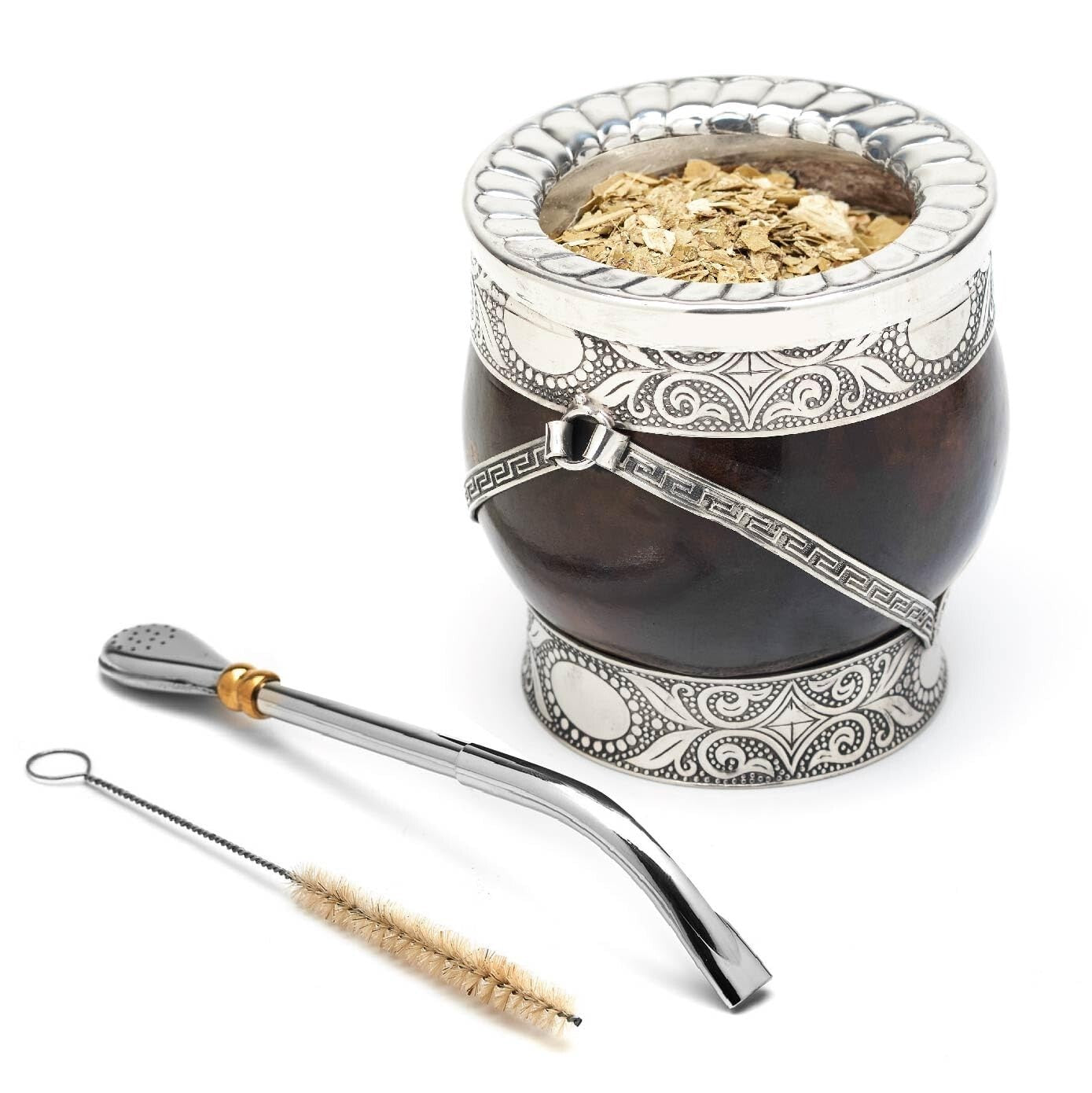 Authentic Yerba Mate Gourd Set - Natural Calabash with Artful Bombilla Included