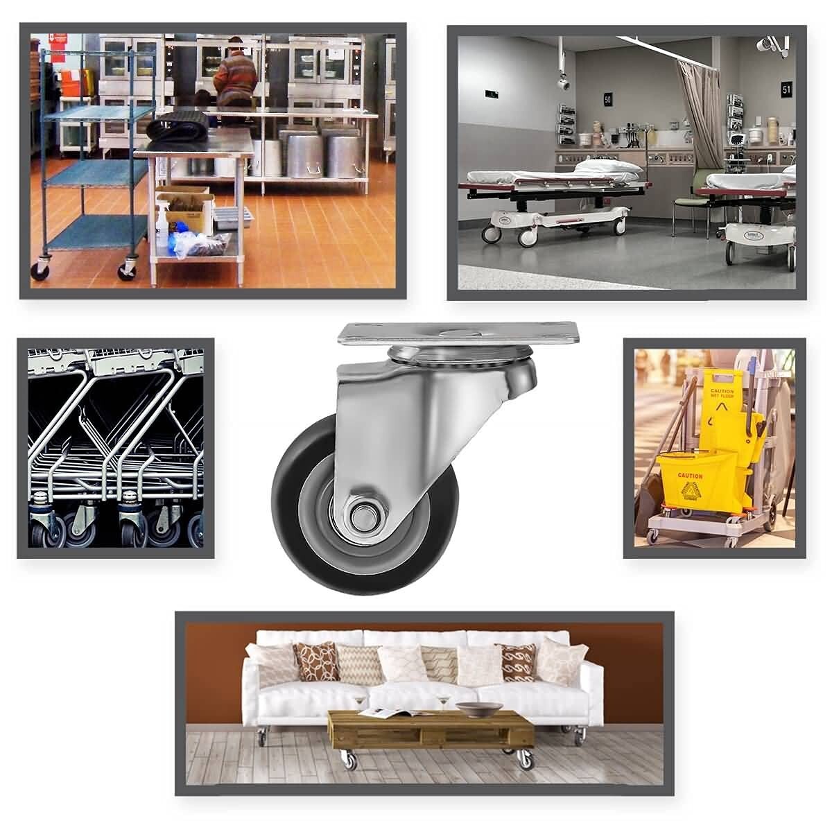 8 Pack Heavy-Duty 3" Swivel Plate Casters with Brakes for Effortless Mobility