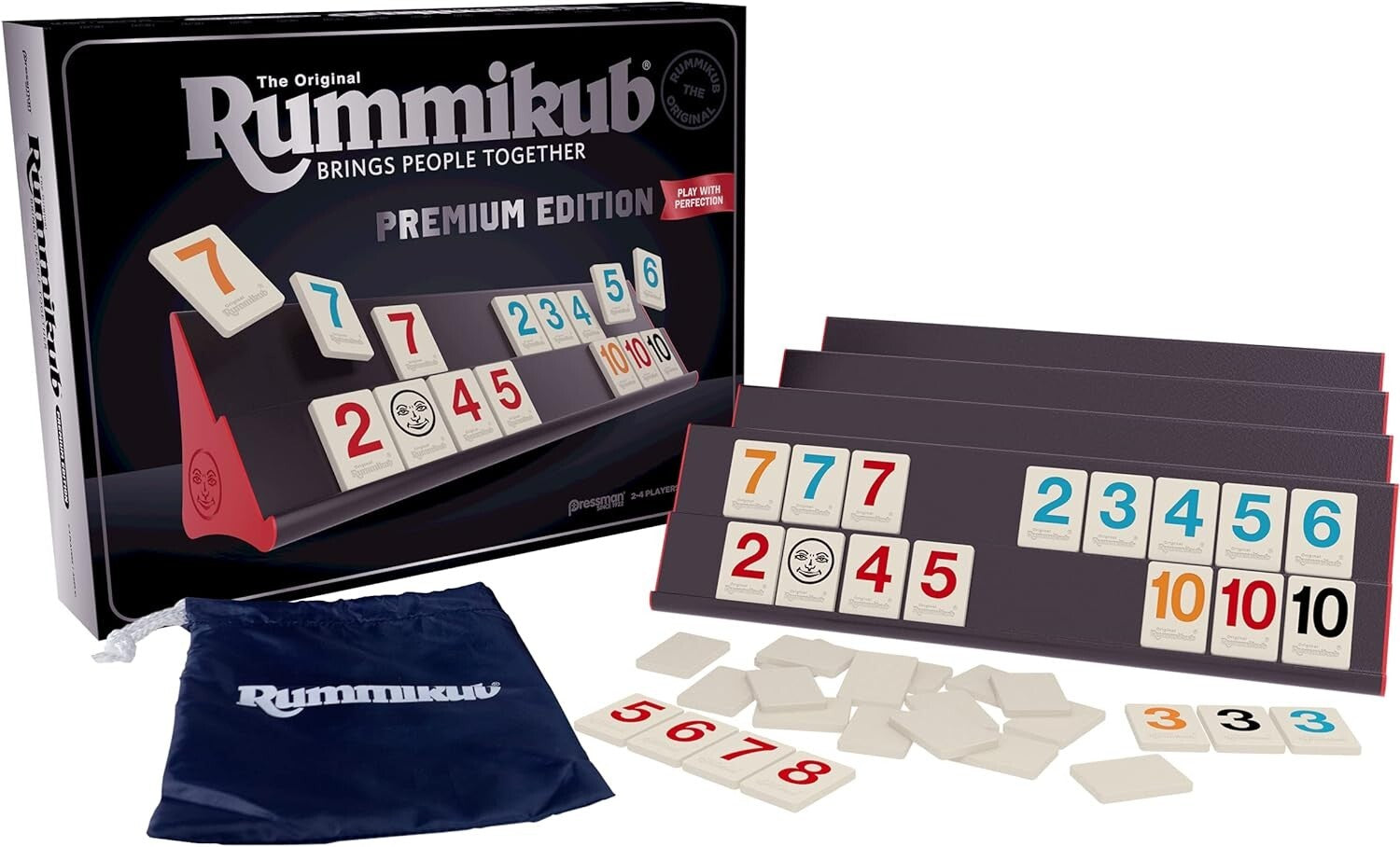 Rummikub Championship Edition - Large Engraved Tiles & Stylish Storage Bag