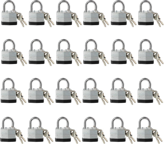 Corrosion Resistant Keyed Alike Padlocks - 24 Pack for Indoor & Outdoor Use