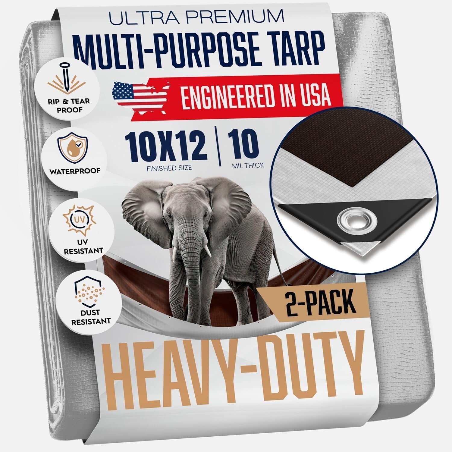 Durable 10 Mil Waterproof Tarps - 10' x 12', Grommets Every 18 Inches - 2 Pack