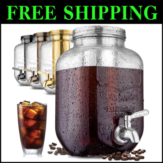 Durable Iced Tea & Cold Brew Maker - 1 Gallon Glass Pitcher with Airtight Lid