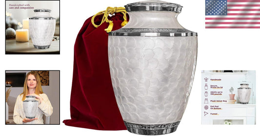 Large Decorative Burial Urn for Human Ashes - Opal Finish with Silver Lining