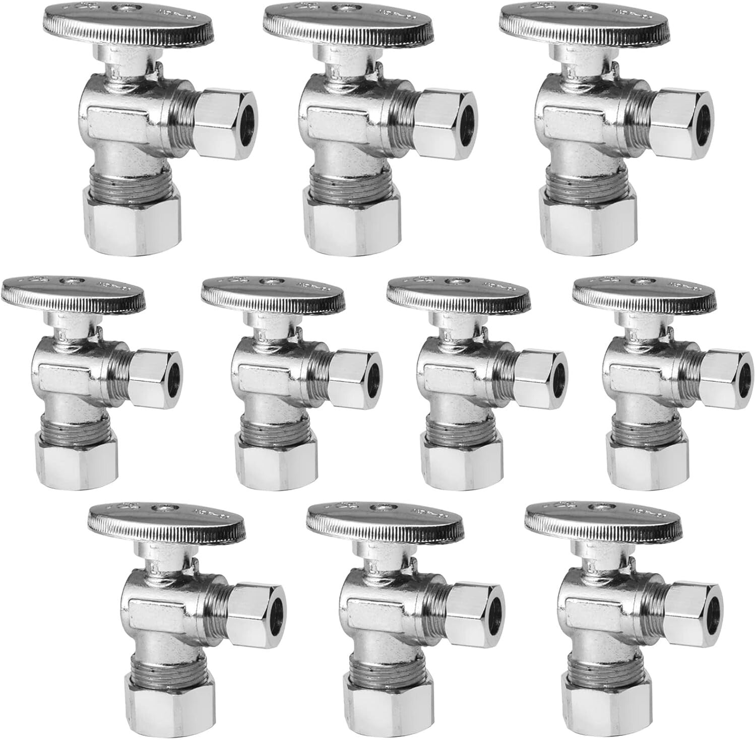 10 Pack 1/4 Turn Angle Stop Valves - Corrosion-Resistant Brass Plumbing Solution