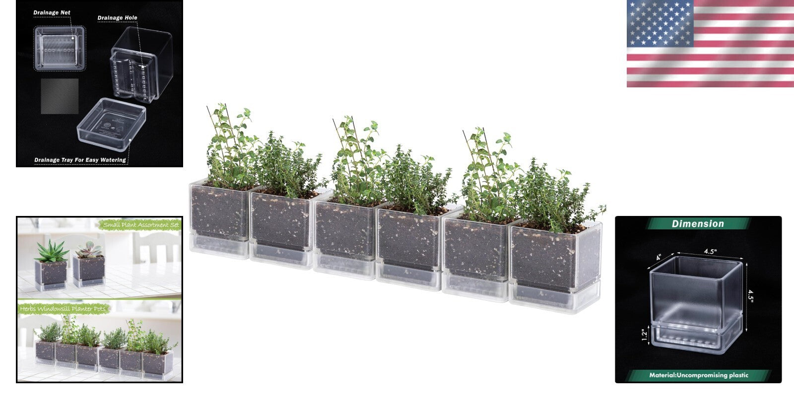 Stylish 4-Inch Plastic Herb Planter Pots with Drainage Holes for Indoor Use