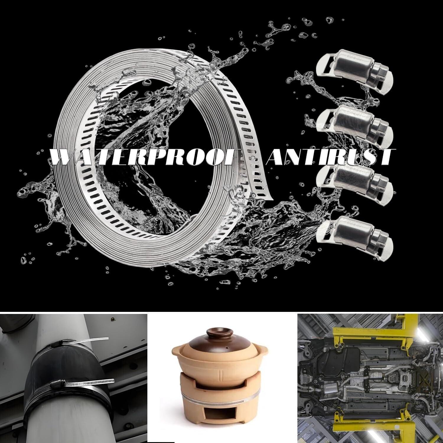 Premium 50FT Metal Strap & 24 Fasteners - Heavy-Duty Stainless Steel Hose Clamps