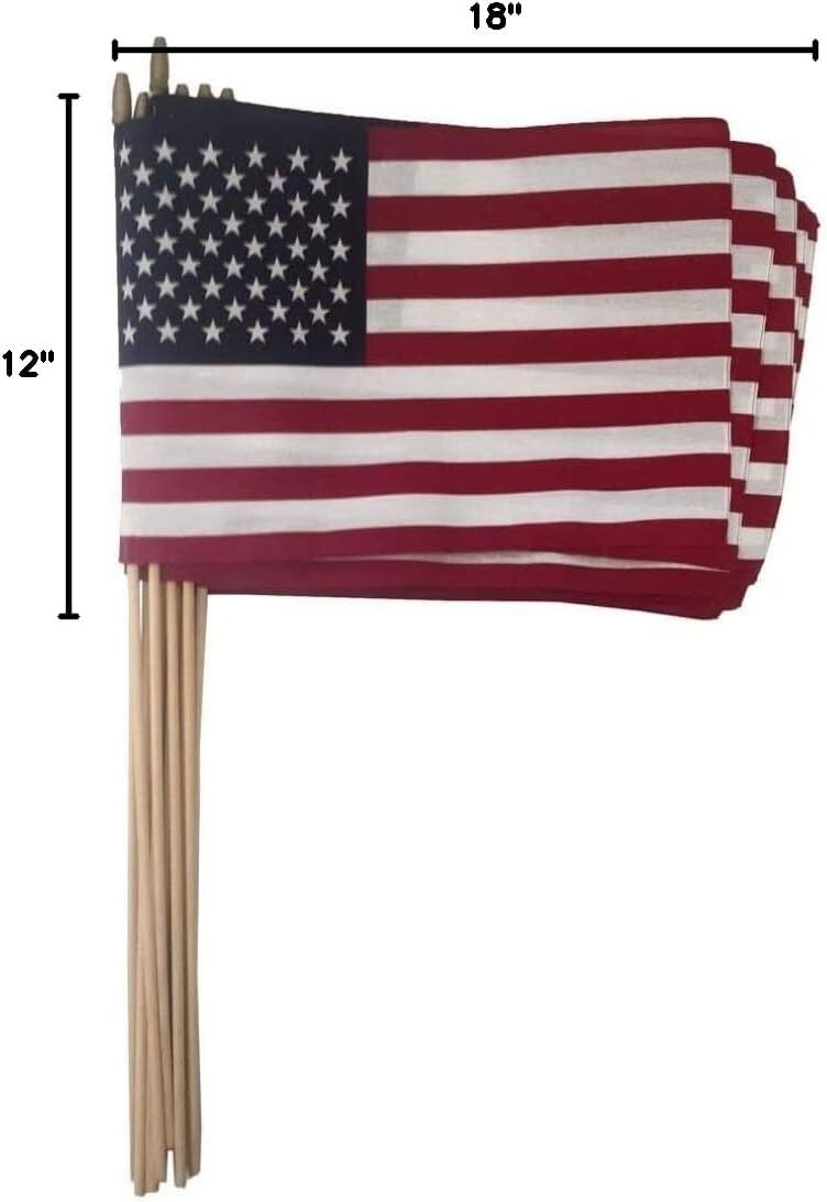 Set of 12 Cotton American Flags on 30