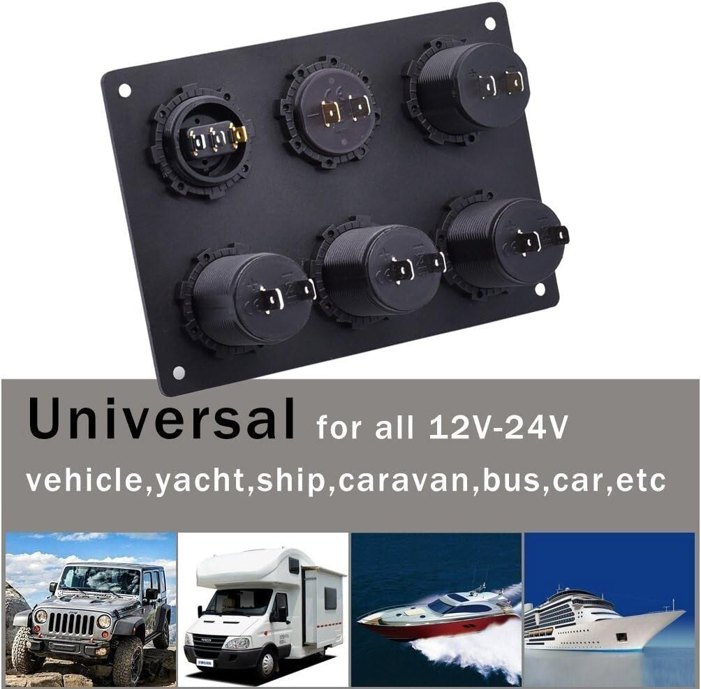 Multi-Function 12/24V Charger Panel with USB Ports & Toggle Switch for Vehicles