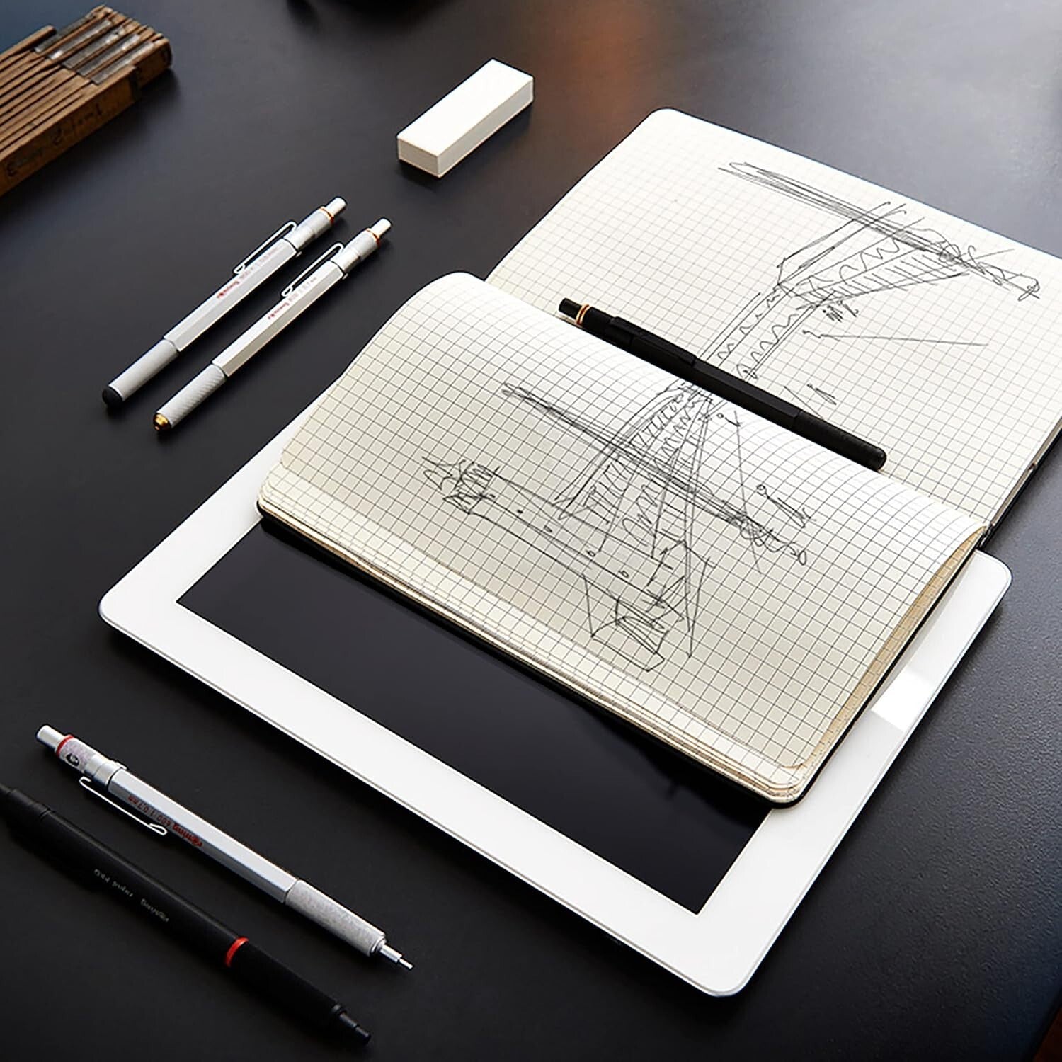 Ergonomic 800+ Mechanical Pencil & Touchscreen Stylus - 0.5mm Precision Black