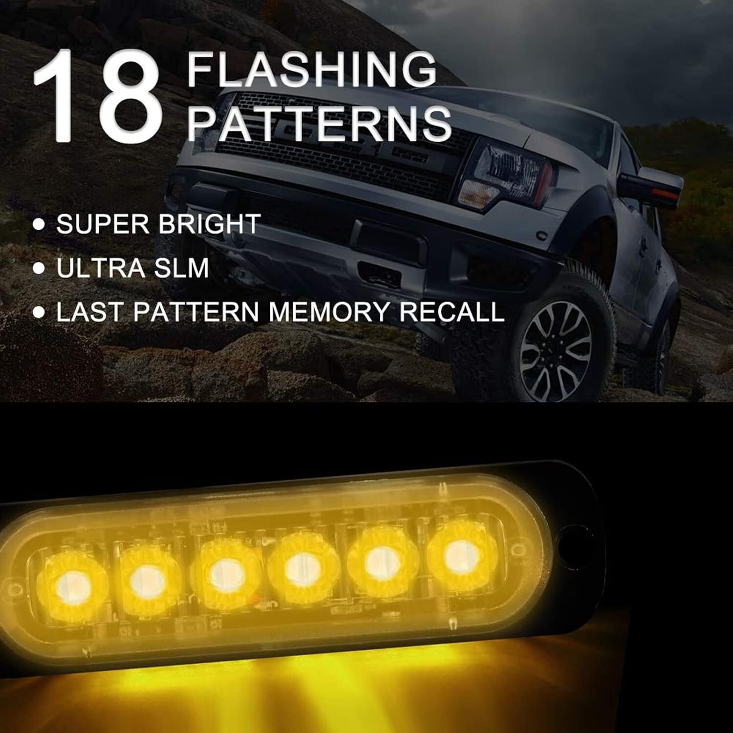 Multi-Pattern Amber Strobe Lights Kit - 12 Waterproof LEDs for All Vehicles
