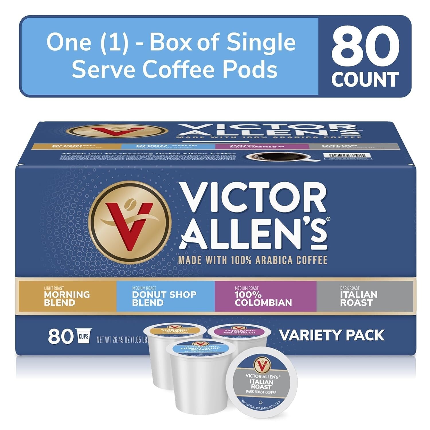 80 Single Serve Coffee Pods - 100% Arabica Variety with Light to Dark Roasts!