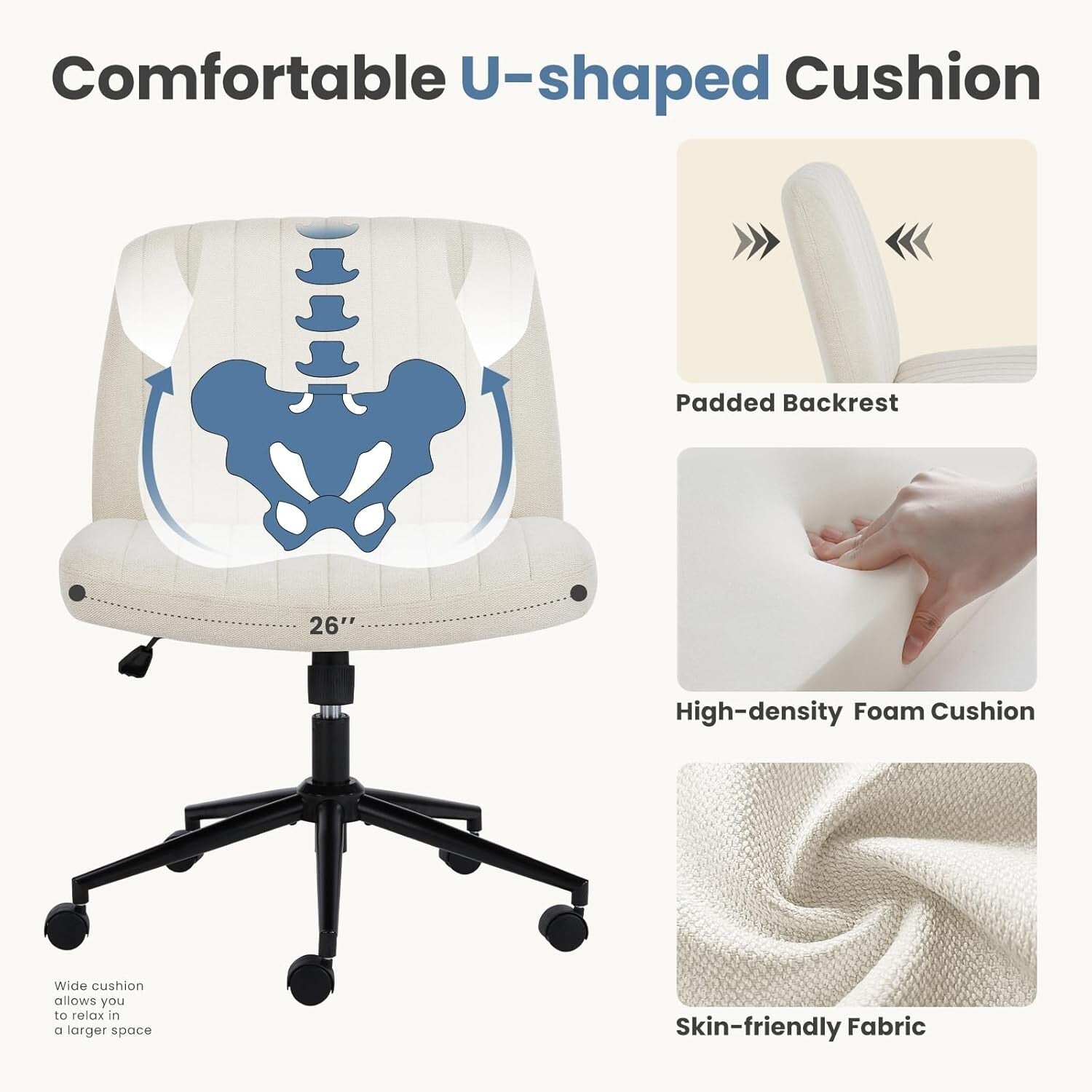 Comfortable Armless Criss Cross Chair with Wheels – Ideal for Study and Office