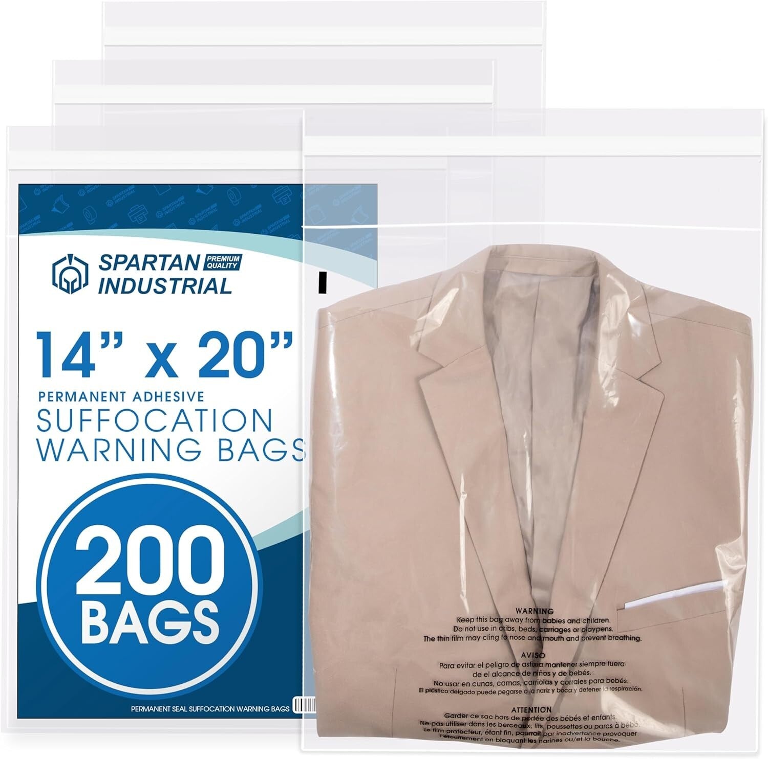 Protective 14 X 20 Clear Mailing Bags - 200 Count with Suffocation Warning