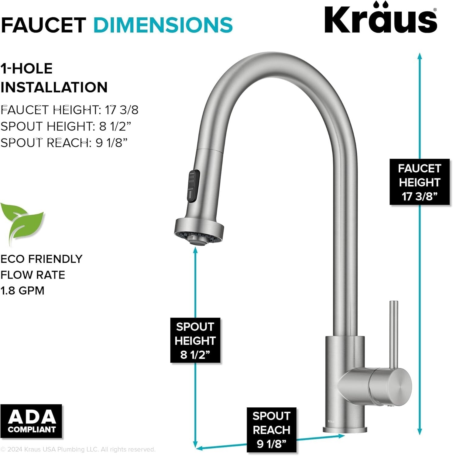 Contemporary ADA-Compliant Pull-Down Faucet with Spot-Free Stainless Finish