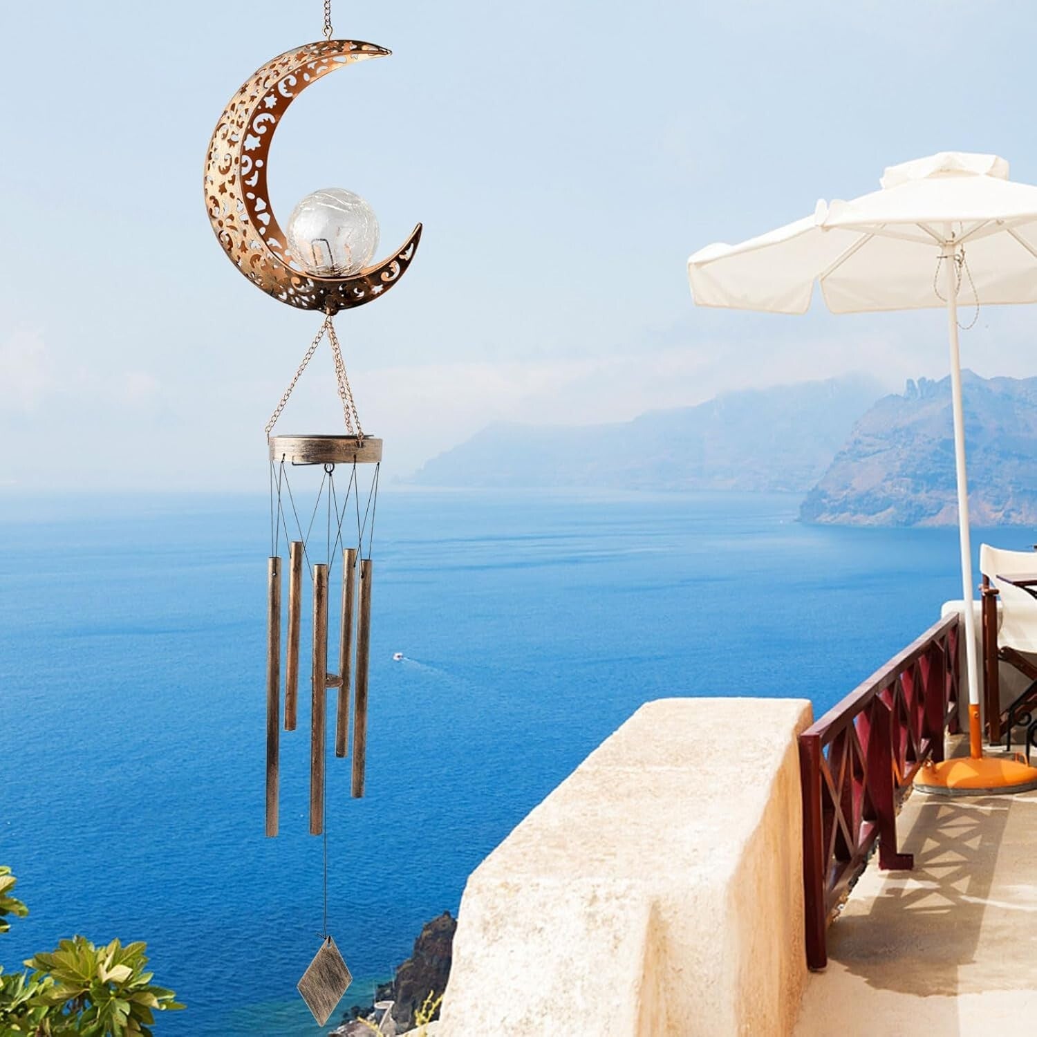 Crystal-Embellished Moon Wind Chimes - Solar Outdoor Decor for All Occasions