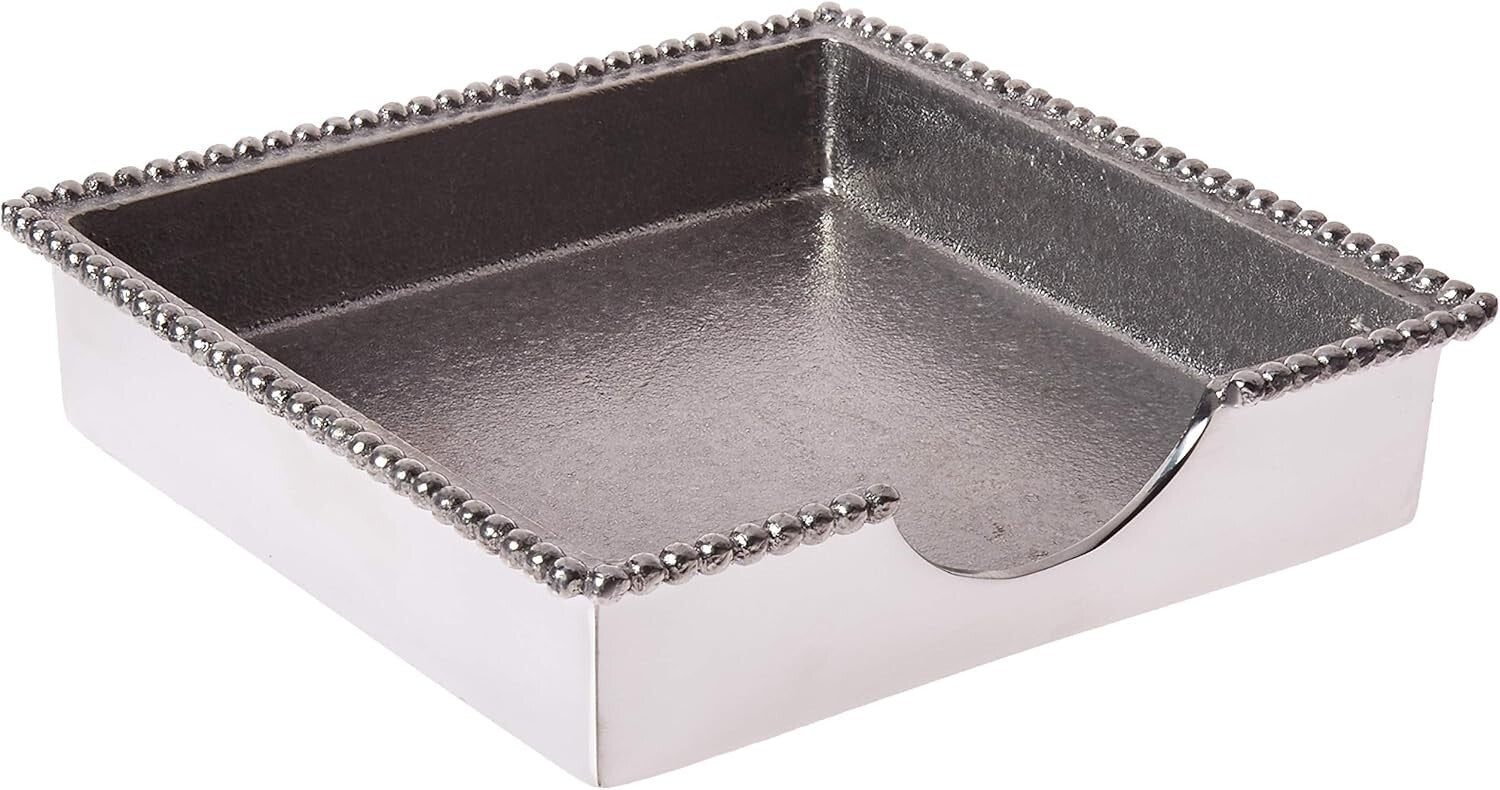 Classic Silver Napkin Holder with Beaded Design - Eco-Friendly Gift Idea