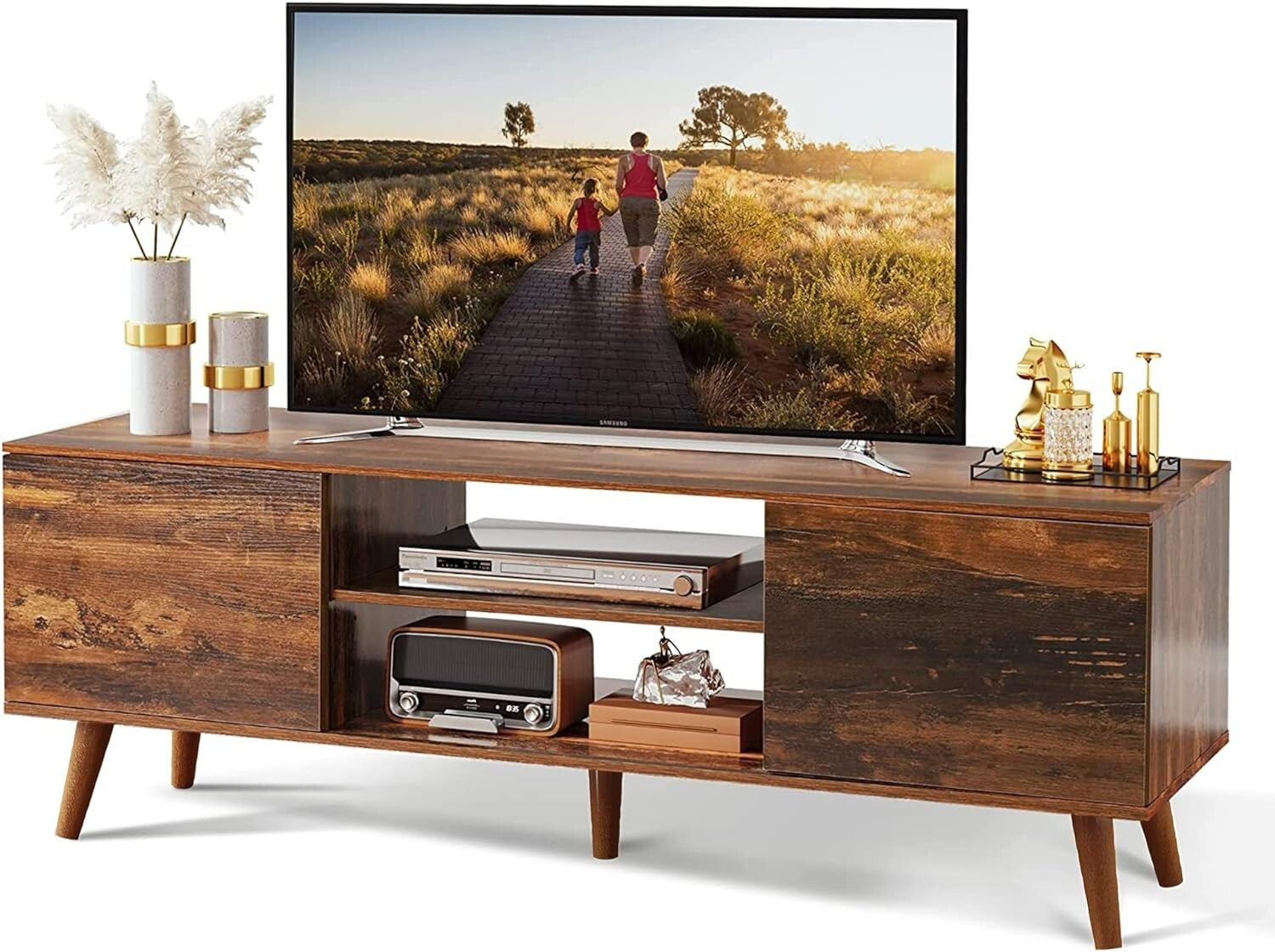 Durable Mid-Century Modern TV Stand for 50-60 Inch TVs with Storage Solutions