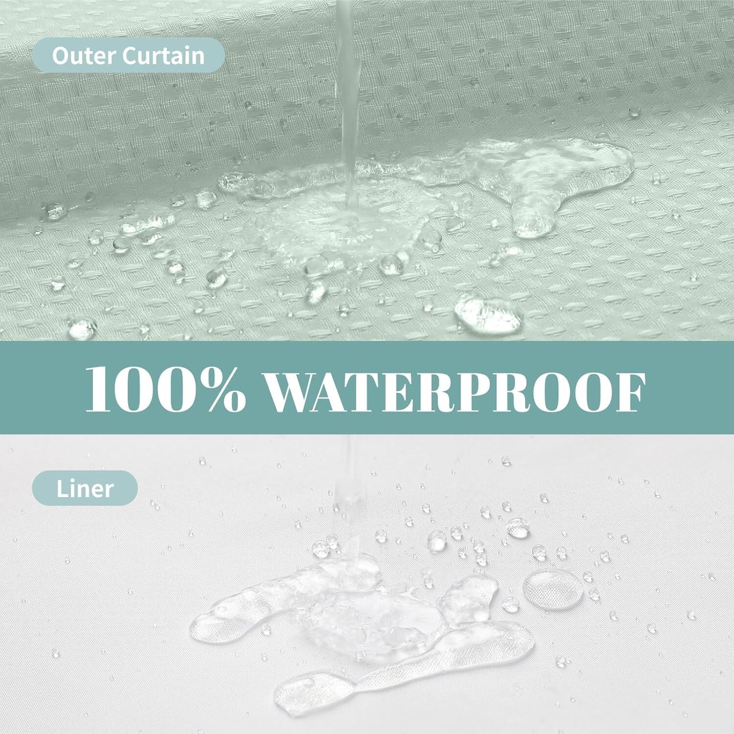 Hotel Quality Mint Green No Hook Shower Curtain with Liner - Easy Care Design