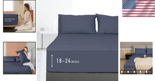 Blue Indigo Luxury Full Sheet Set - 22-Inch Deep Pocket, Breathable Cotton