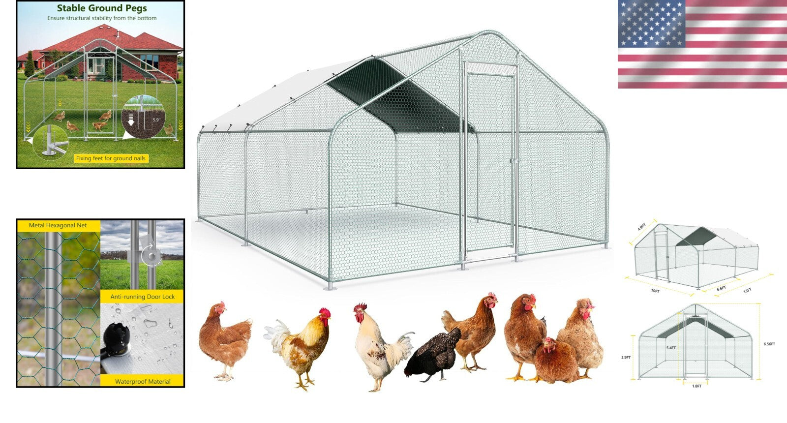 Versatile 10x13 FT Chicken & Rabbit Run with Galvanized Structure for Outdoors