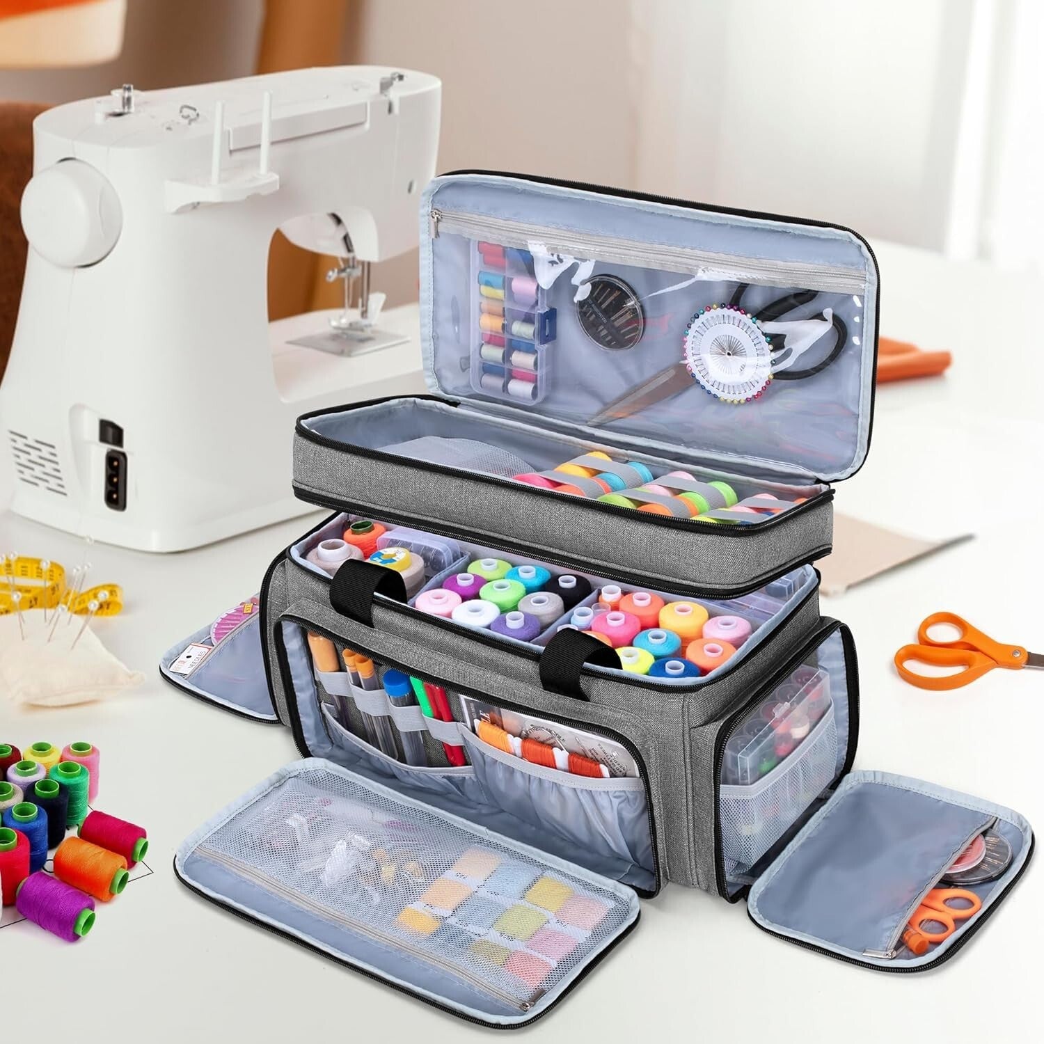 Durable Sewing Storage Bag with 5 Adjustable Dividers - Perfect for Supplies