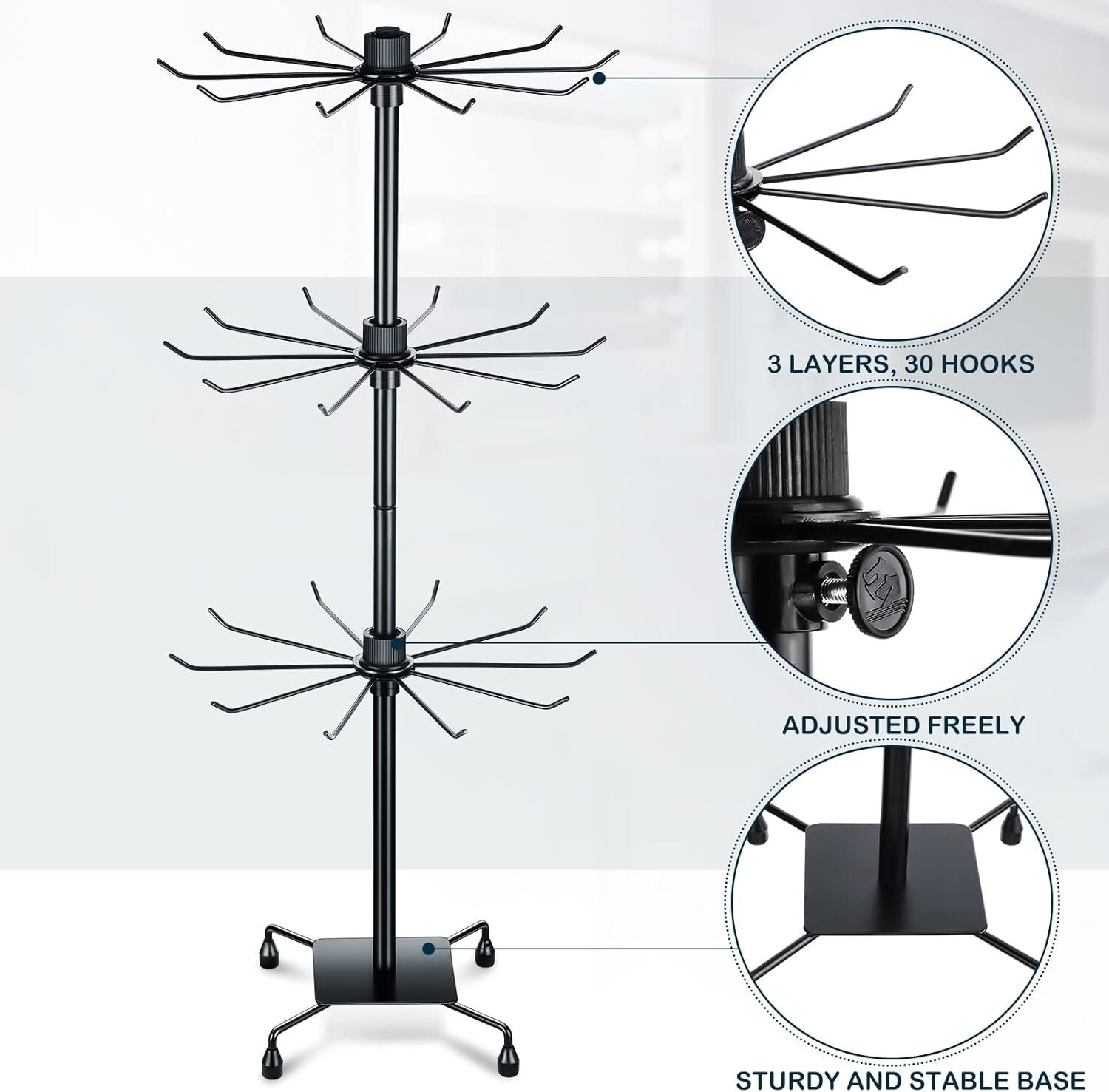 Versatile 2-Piece Rotating Jewelry Display with Hooks - Ideal for Home & Retail