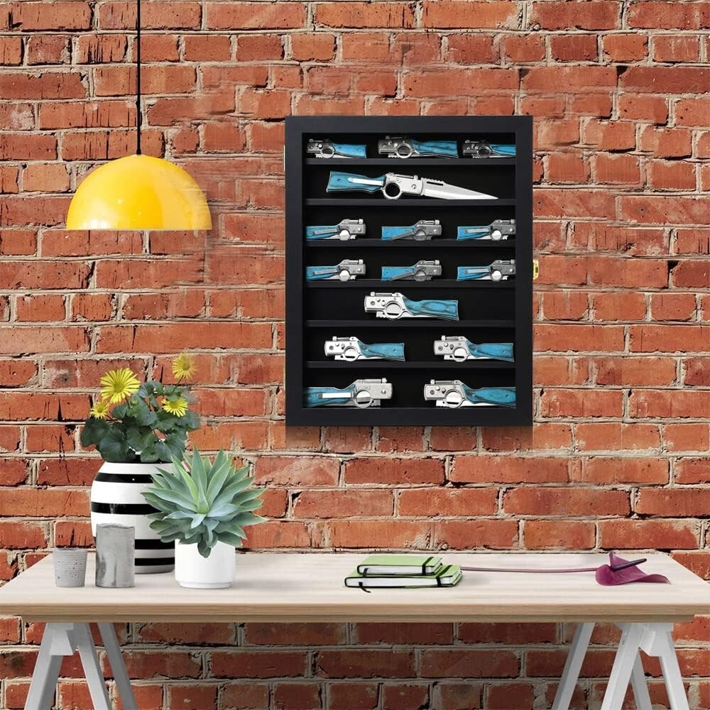 Elegant Knife Display Cabinet with 7 Removable Shelves - Black Velvet Lining