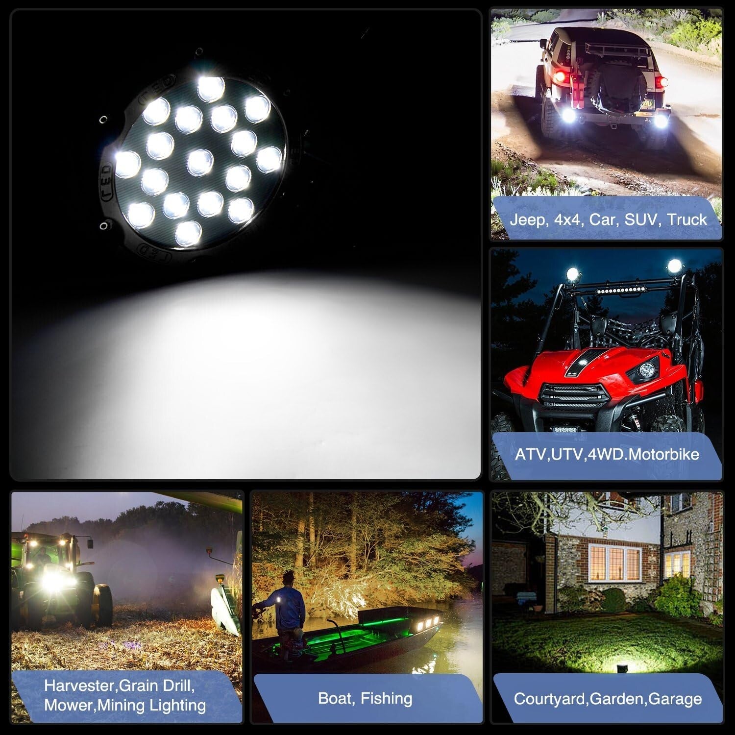 Durable 51W LED Flood Light Pod Set - Waterproof Lighting for Off-Road Vehicles