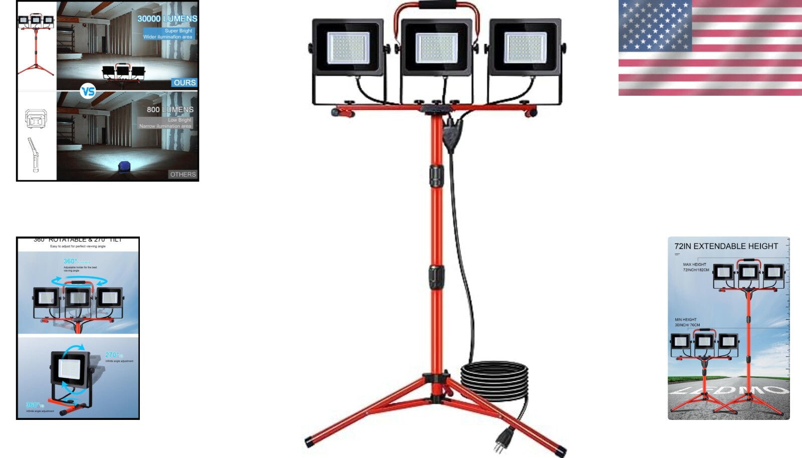 High-Brightness 30000LM LED Work Light with Tripod - Ideal for Garage Projects