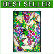 Load image into Gallery viewer, Unique 10" W x 15" H Hummingbird Stained Glass with Hanging Chain - Ideal Gift