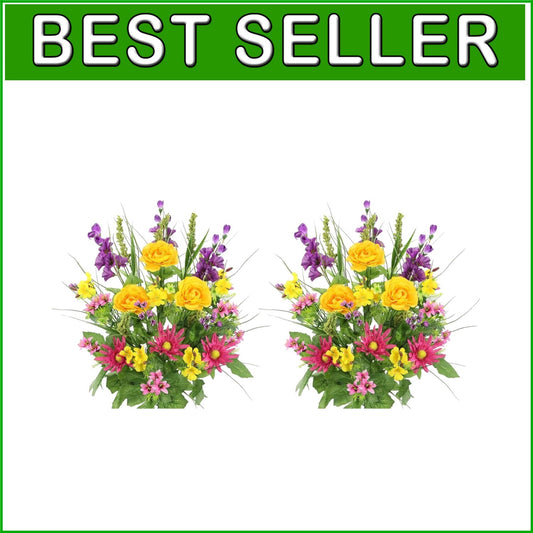 Elegant Spring Faux Flower Bouquet - 2pc Dahlia, Morning Glory & Ranunculus Mix