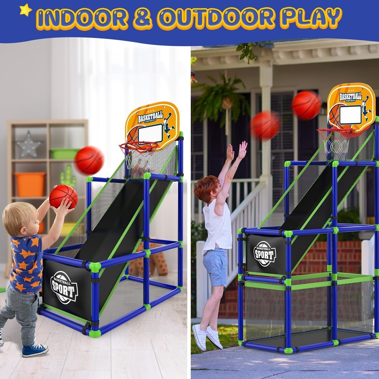 Kids Indoor Basketball Hoop with Adjustable Height & Storage for Fun Playtime