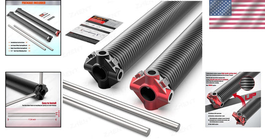 Durable Garage Door Torsion Springs Pair with Non-Slip Winding Bars, 18K Cycles