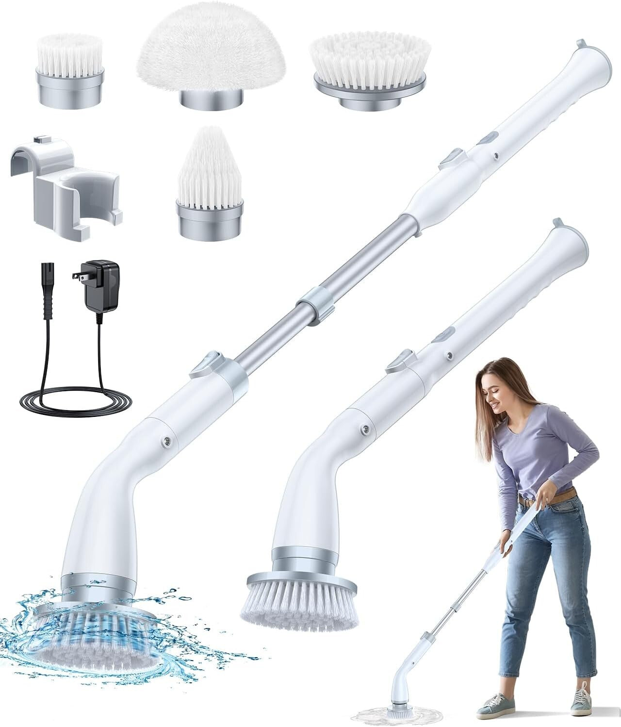 High-Speed 380 RPM Electric Spin Scrubber with 4 Brush Heads for All Surfaces