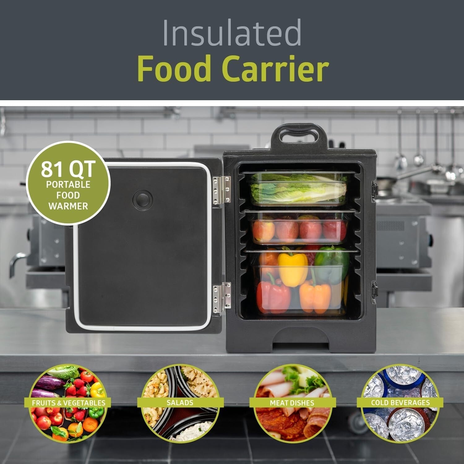 Insulated 81 Quart Food Pan Carrier – Durable, Black Catering Transport Solution