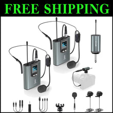 Load image into Gallery viewer, Versatile Wireless Microphone Set with Two Transmitters &amp; Multiple Mics Included