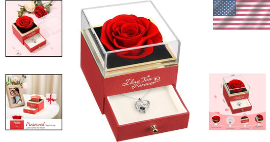 Luxurious Preserved Red Rose & 'I Love You' Necklace - Forever Love Gift for Mom