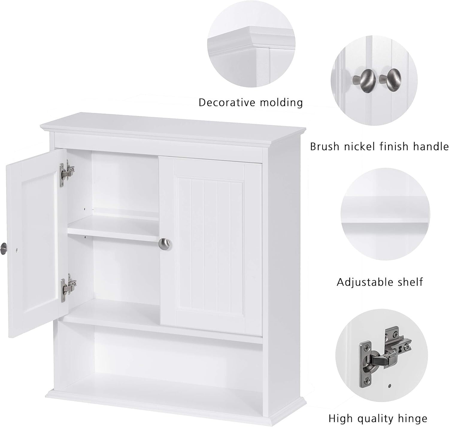 Durable Wall-Mounted Medicine Cabinet with Decorative Paneling & Nickel Handles