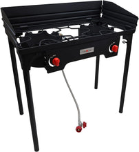 Load image into Gallery viewer, High-Pressure Propane Double Burner Camp Stove with Windscreen &amp; Adjustable PSI