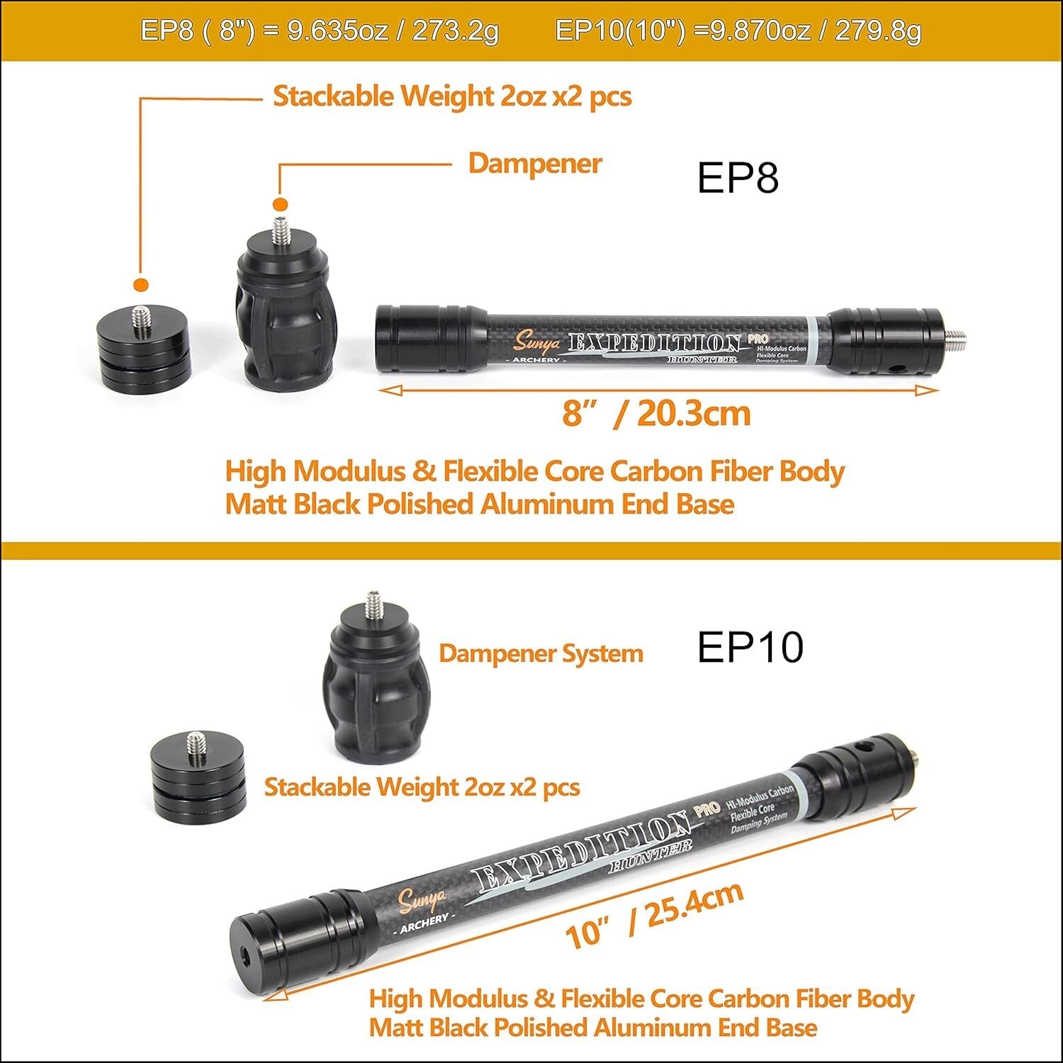Expedition Series Carbon Bow Stabilizer - Flexible Core & Noise Reduction 8-15"
