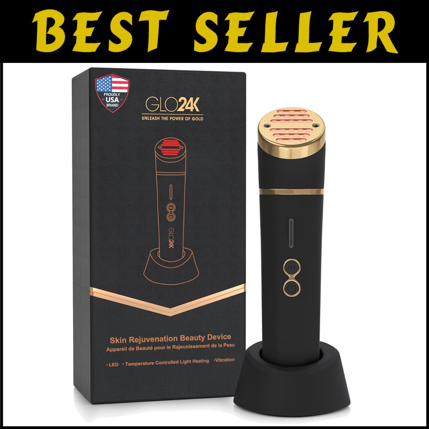 Versatile Glo24k Facial Beauty Device with LED, Thermal, and Vibration Features