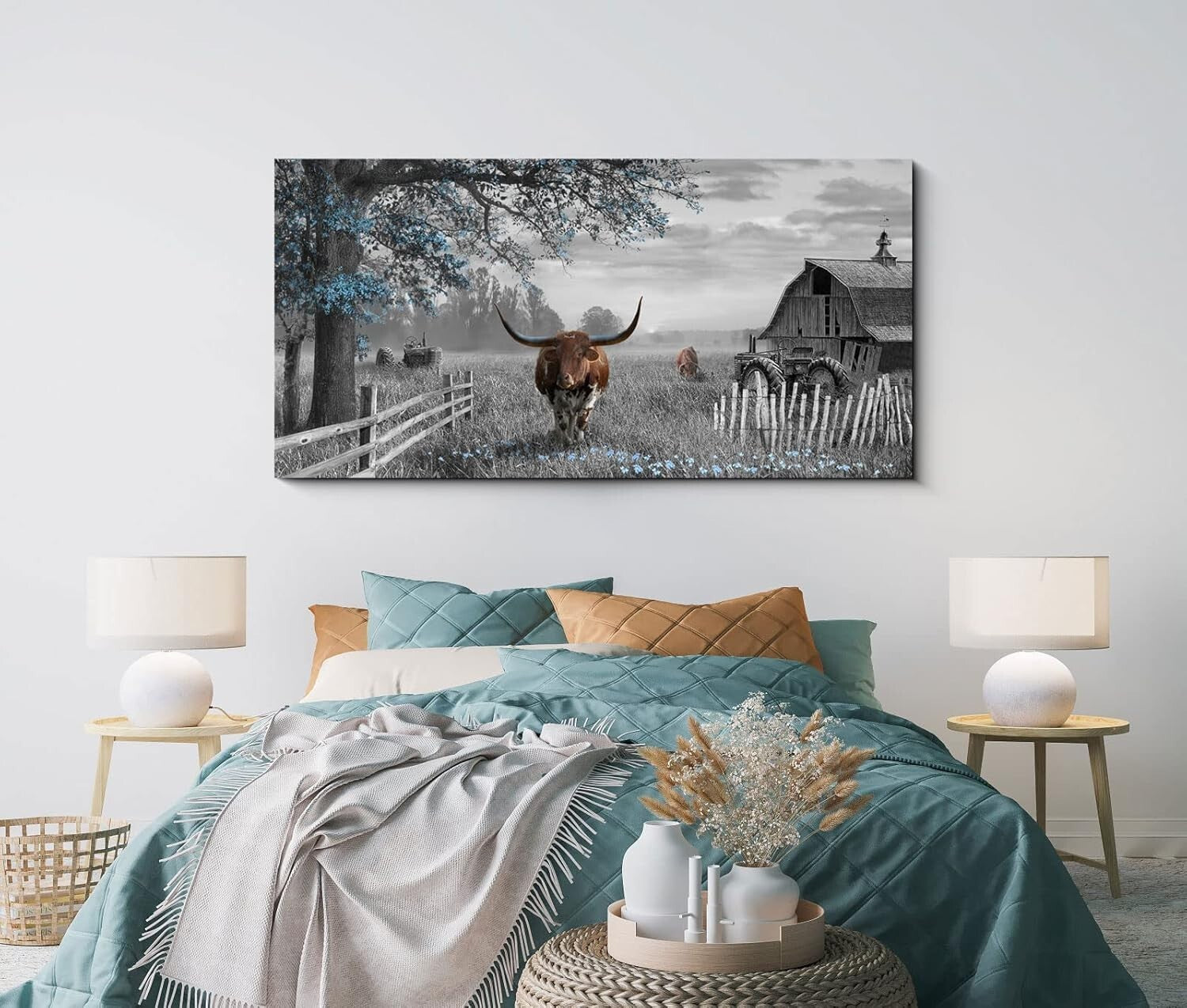 Western Decor 48x24 Longhorn Cow Canvas - Elevate Your Farmhouse Style