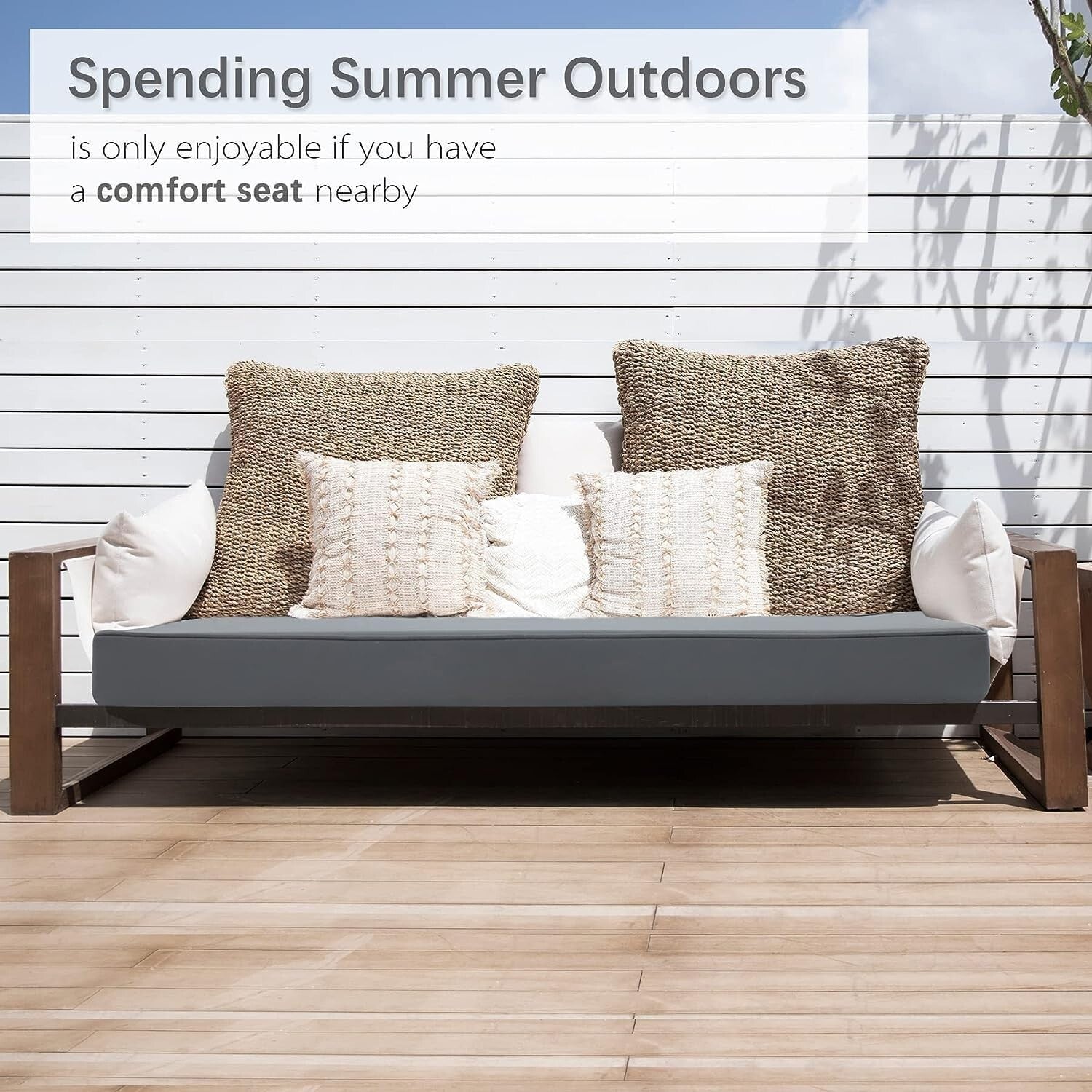 59x18 Inch Patio Furniture Cushion - Waterproof & Comfortable Dark Gray Design