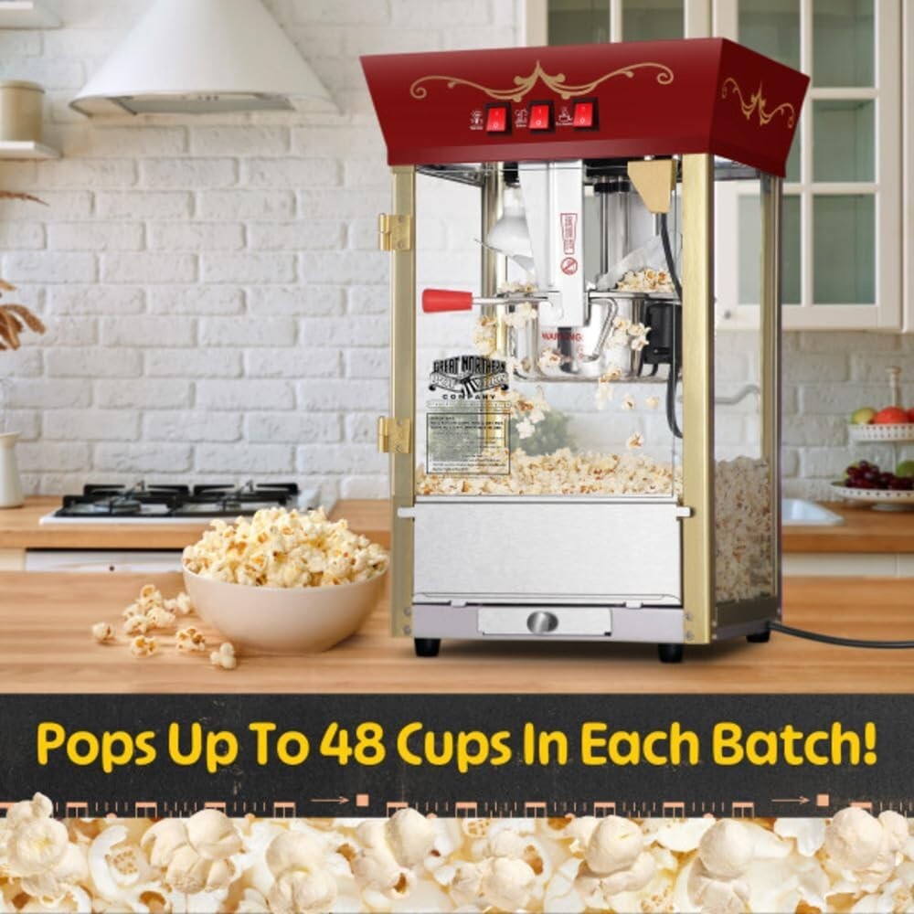 Antique-Style 8 oz Red Countertop Popcorn Machine for Festive Gatherings