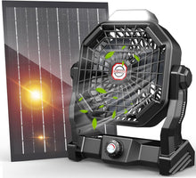 Load image into Gallery viewer, Portable 9-Inch Solar Fan with Adjustable Height &amp; Bladeless Design for Outdoors